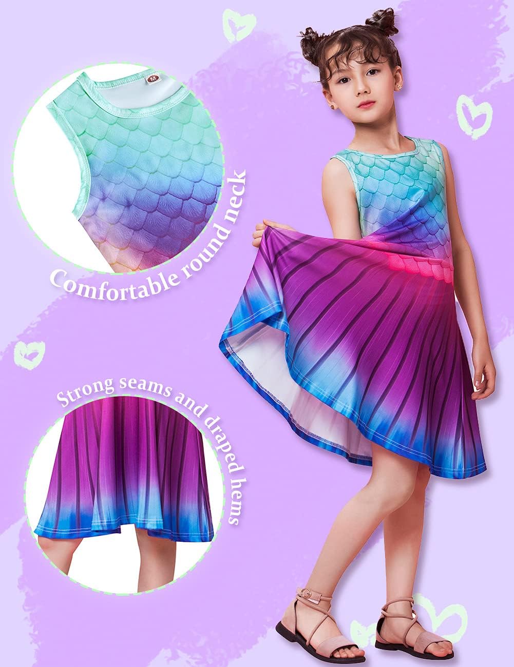 Mädchenkleid Schmetterling A-Linie Ärmelloses Sommerkleid Buntes Kleid 4-12 Jahre