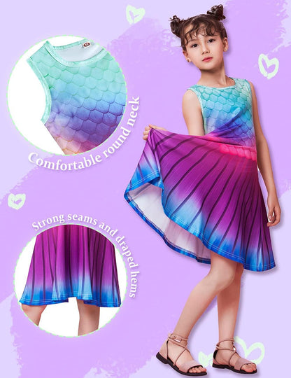 Mädchenkleid Schmetterling A-Linie Ärmelloses Sommerkleid Buntes Kleid 4-12 Jahre