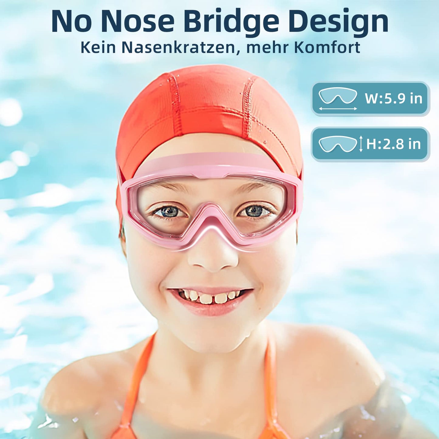 Water Space Swimming Goggles for Children 3-15, Panoramic View, Anti-Fog, No Leaking, Swimming Goggles for Swimming Pool and Beach