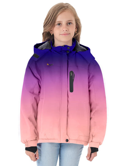 GEMYSE Girls' Waterproof Ski Jacket Windproof Fleece Outdoor Winter Jacket Rain Jacket with Hood