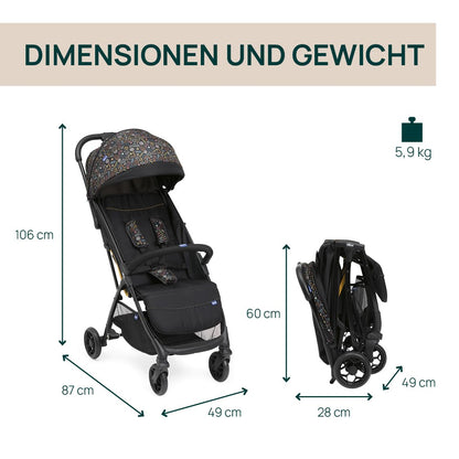 Chicco, Glee Pushchair from 0 Months to 4 Years with Automatic and Compact Closure, Extendable Hood with SPF 50+ and Rain Cover, 3-Level Adjustable Backrest, Leg Rest