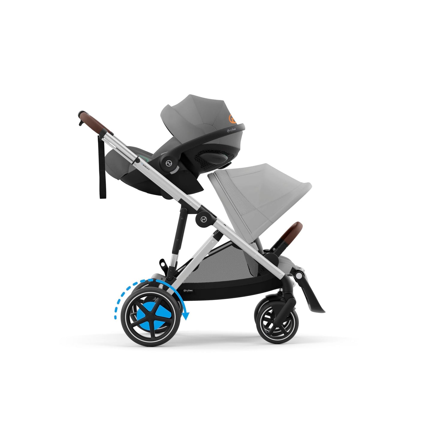 CYBEX Gold Kinderwagen e-GAZELLE S, Ab Geburt bis ca. 4 Jahre, Max. 22 kg (Single-Modus) / 2x 22 kg (Duo-Modus), All-in-1-System mit E-Antrieb und 20+ Konfigurationen, Stone Grey