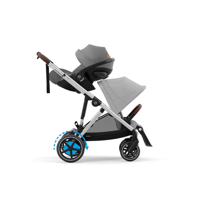 CYBEX Gold Kinderwagen e-GAZELLE S, Ab Geburt bis ca. 4 Jahre, Max. 22 kg (Single-Modus) / 2x 22 kg (Duo-Modus), All-in-1-System mit E-Antrieb und 20+ Konfigurationen, Stone Grey