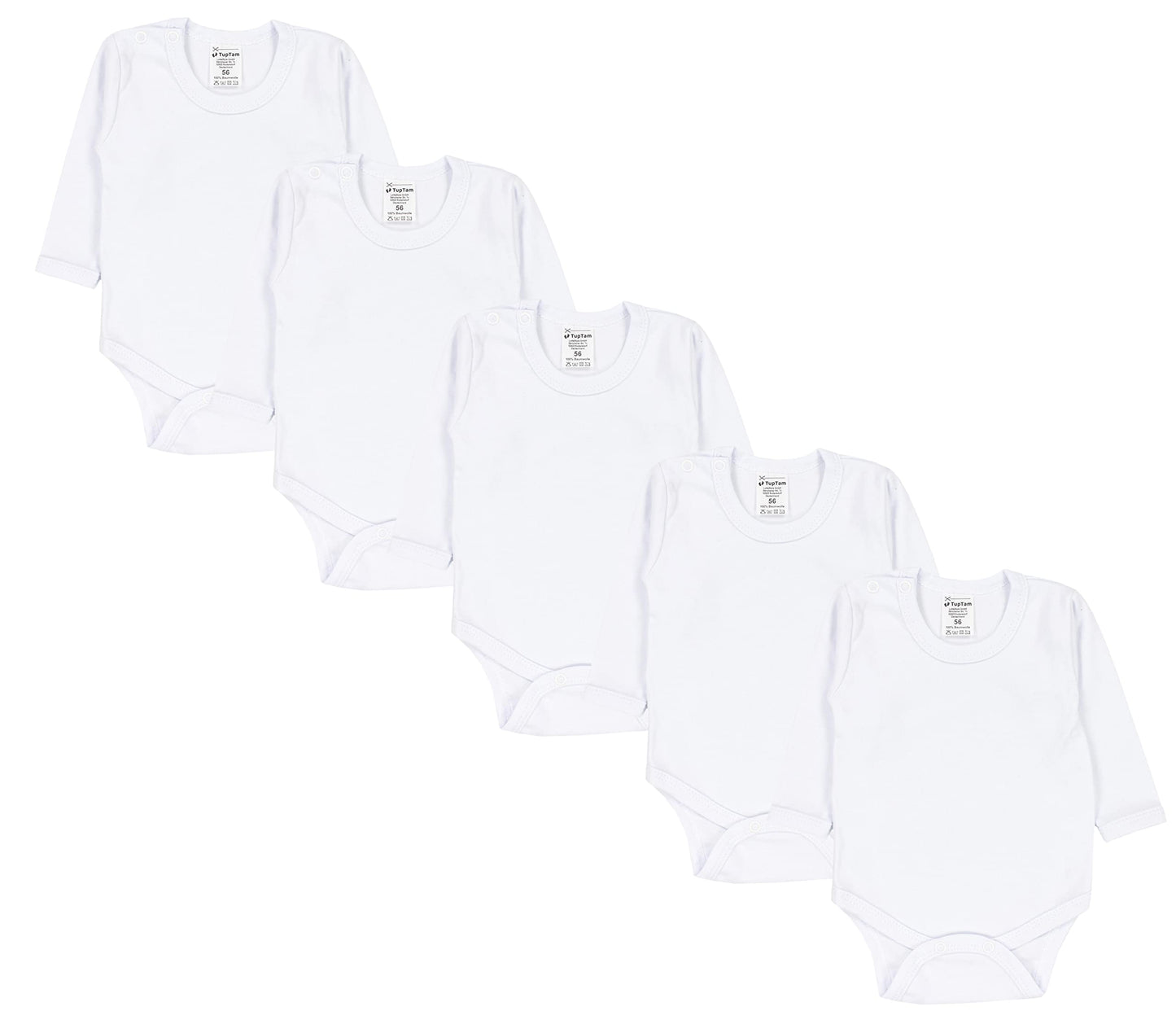 TupTam Baby Body Langarm – Weicher Body Baby 5er Pack aus Baumwolle, Unifarben, OEKO-TEX Zertifiziert