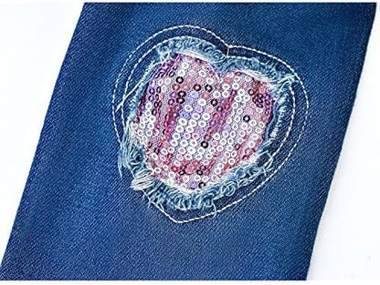 Peacolate 2-11 Jahre kleine Mädchen Stickerei Pailletten Schmetterling Mäntel Jeansjacke