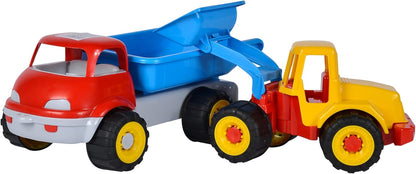 LKW Kipper mit Bagger, Sandspielzeug, 29cm/36cm, Reifen Softmaterial, ab 10 Monate