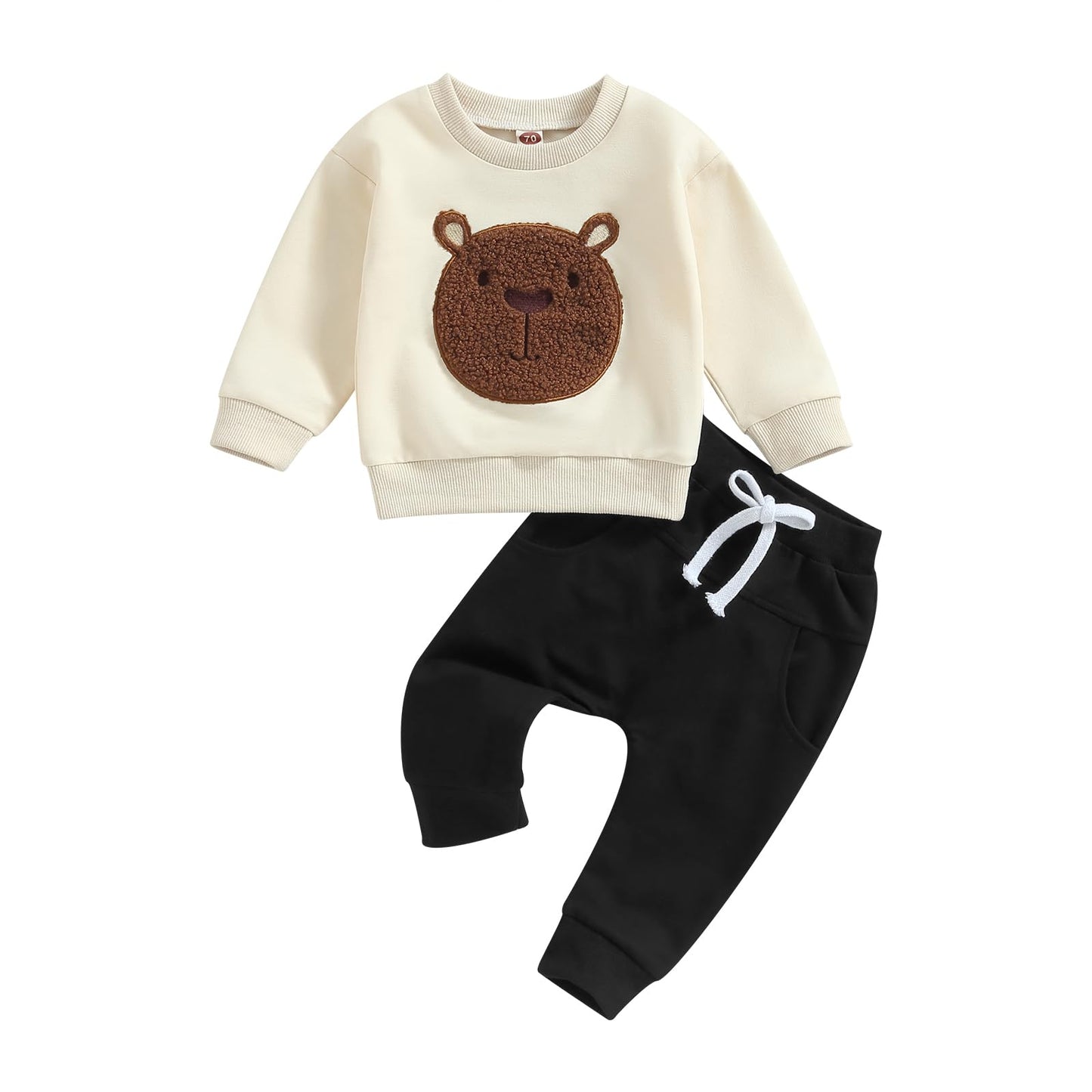 Carolilly Baby Suit 2-Piece Clothing Outfit Baby Clothing Set Cute Long Sleeve Sweatshirt Embroidered Bear + Long Trousers Warm Children's Suit Autumn Spring