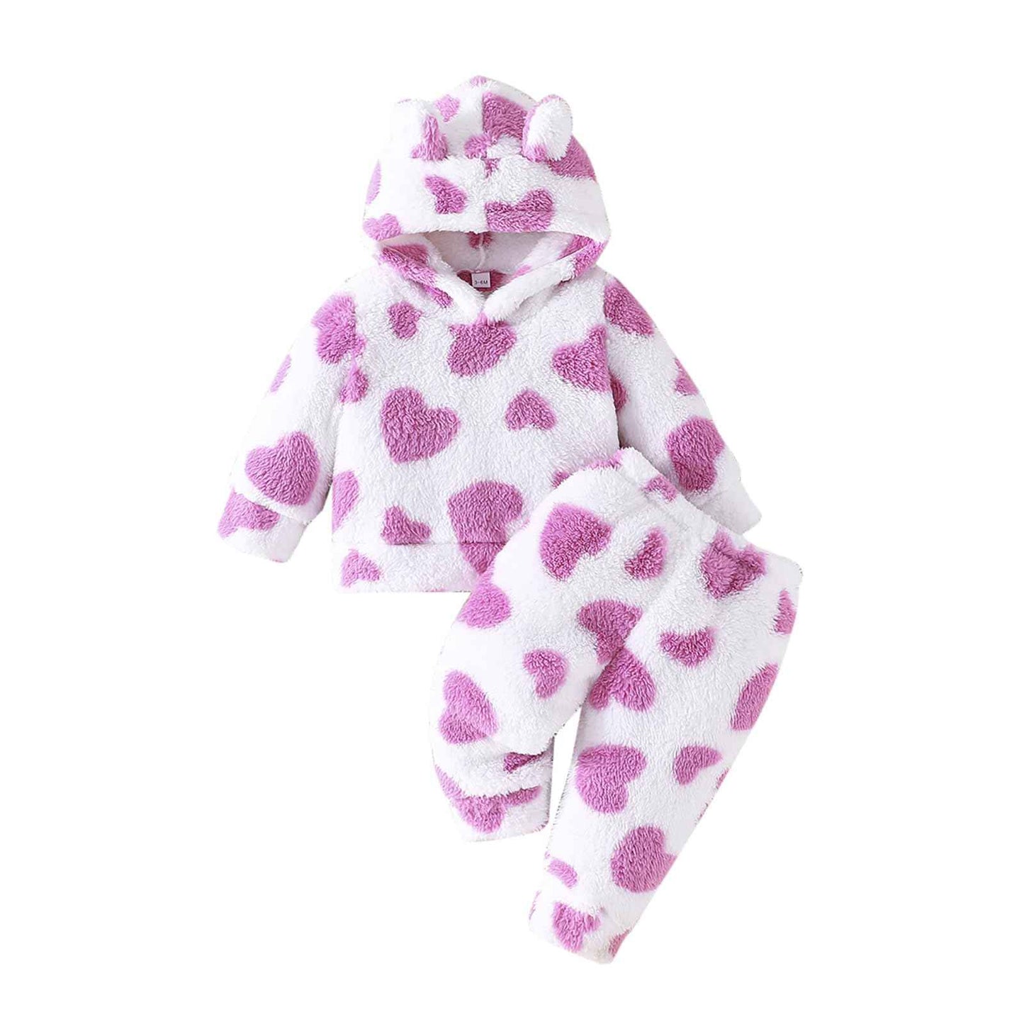 Kunyeah 2pcs Baby Girls Fleece Clothing Toddler Plush Pullover Sweatshirt Newborn Long Sleeve Top Trousers Set Warm Hoodies Outfit