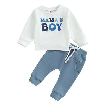 Geagodelia Baby Boys Clothing Outfit Baby Clothing Set Long Sleeve Sweatshirt + Trousers Newborn Soft Baby Set Mama's Boy 2-Piece