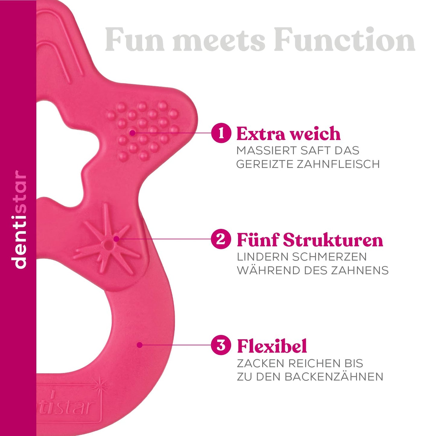 Dentistar Beißring 2er-Set – Teether für Babys & Kleinkinder ab 3 Monate – Baby Beißring mit Griff aus weichem Material zur Zahnungshilfe & Massage – Made in Germany – Pink & Lila
