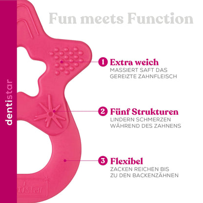 Dentistar Beißring 2er-Set – Teether für Babys & Kleinkinder ab 3 Monate – Baby Beißring mit Griff aus weichem Material zur Zahnungshilfe & Massage – Made in Germany – Pink & Lila