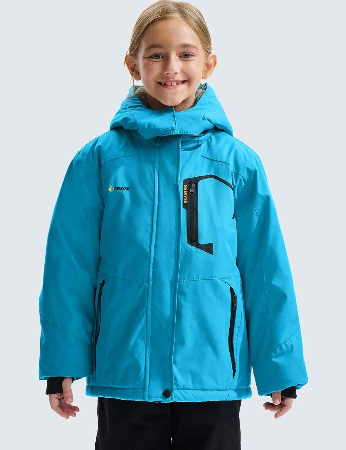 Gemyse Boys' Waterproof Ski Jacket, Windproof Fleece Jacket, Outdoor Winter Jacket, Rain Jacket with Hood