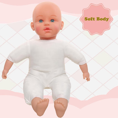 Miunana Babypuppe 43 cm Weichkörperpuppe in süßer Puppenkleidung, sehr handlich, niedliches Outfit, ohne Haare Weichkörper Puppen für Kinder ab 3 Jahren