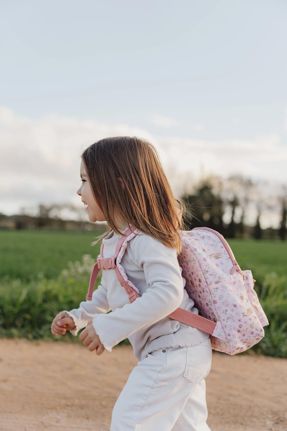 Little Dutch Rucksack Kinderrucksack mit Brustgurt für Kinder Kindergarten geblümt Reh rosa- Fairy Garden