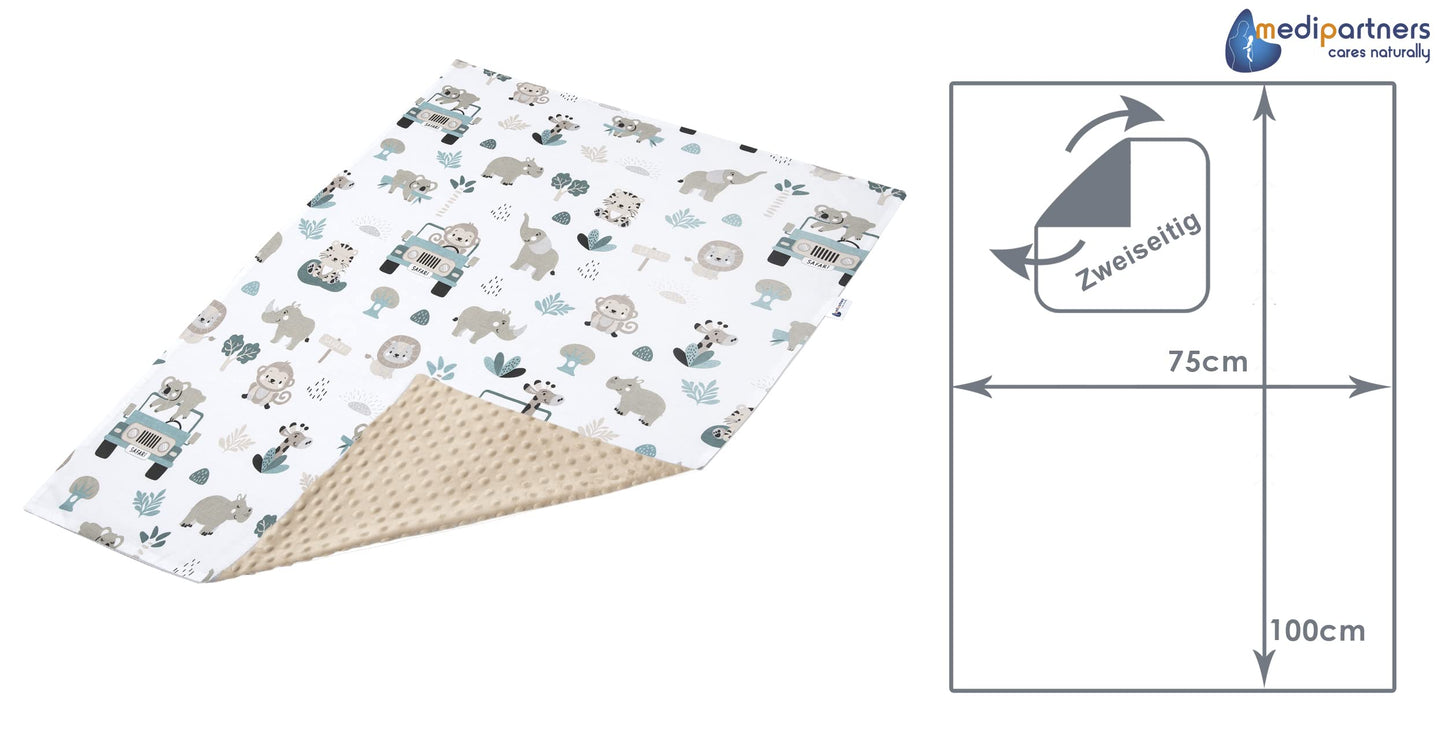 Medi Partners Babydecken Baby 100% Baumwolle Krabbeldecke Babydecke 75x100cm doppelseitig Kinderbett Minky Kuscheldecke Kinderwagen (REH mit grauem Minky)