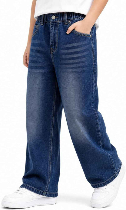 JiAmy Baggy Jeans Jungen Weites Bein Gummibund Denim Jeanshosen Gr.120-170 | Baumwolle Lässige kinder Jeans Jungen Elastischer Freizeithose für 5-14 Jahren