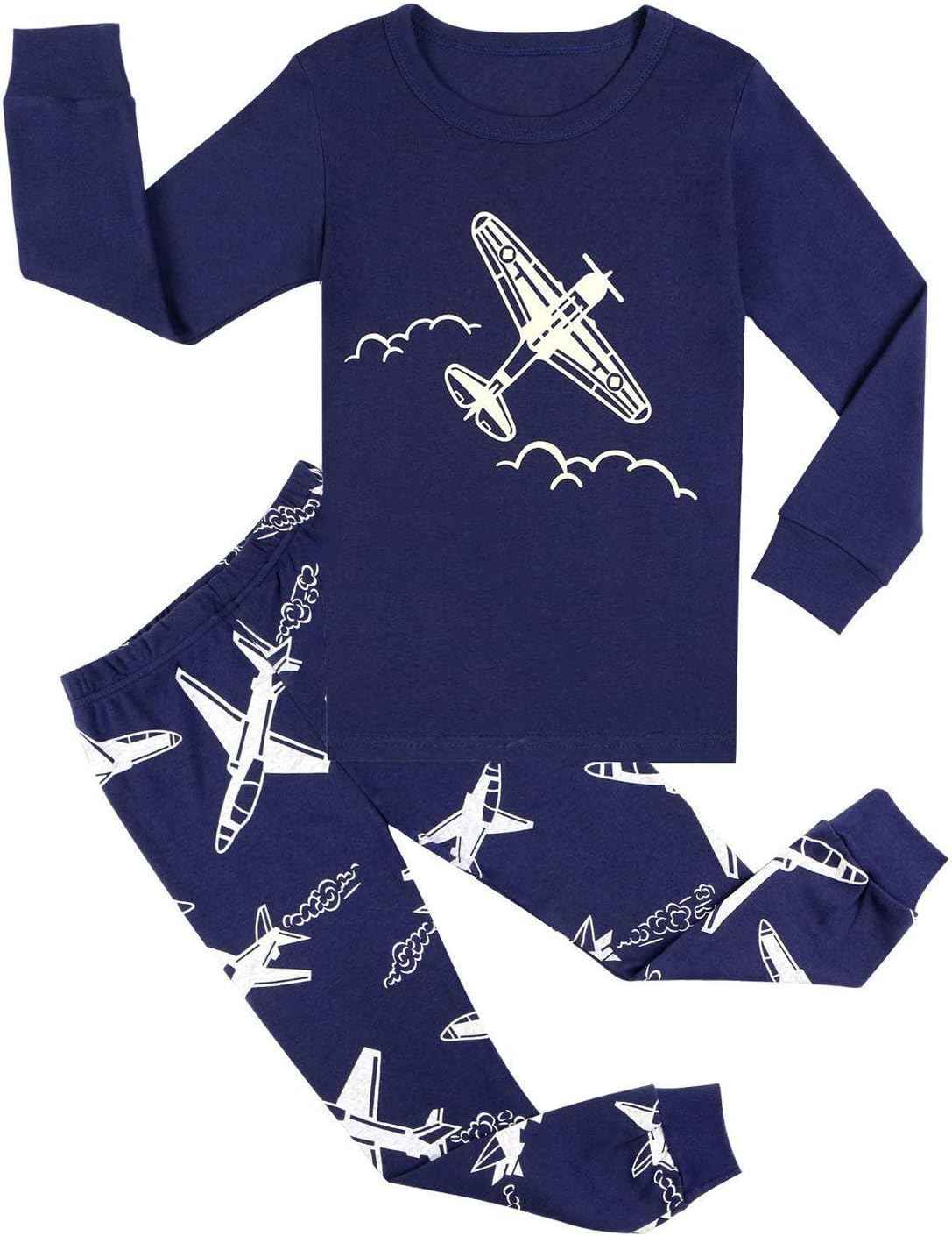 EULLA Children's Boys' Pyjamas Long Sleeve Cotton Winter Pyjama Set Fire Truck Dinosaur Digger Tractor Train Two-Piece Sleepwear 1-7 Years 92 98 104 110 116 122
