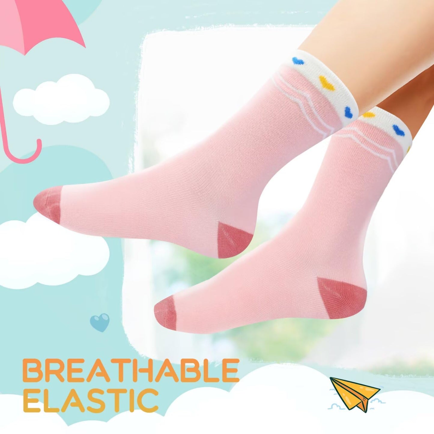 TUUHAW 10 Paar Kinder Socken für Mädchen und Jungen Socken Mit Motiv Schulkind Baumwolle Socken Bunt Gr. 23-38