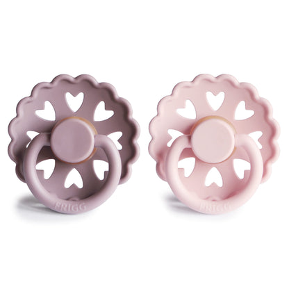 FRIGG Fairytale Schnuller 2 Packung | Latex Schnuller | BPA-Frei | Hergestellt in Dänemark | Symmetrischer Sauger in Kirschform (Twilight Mauve/Primrose, Größe 1 (0-6 Monate))