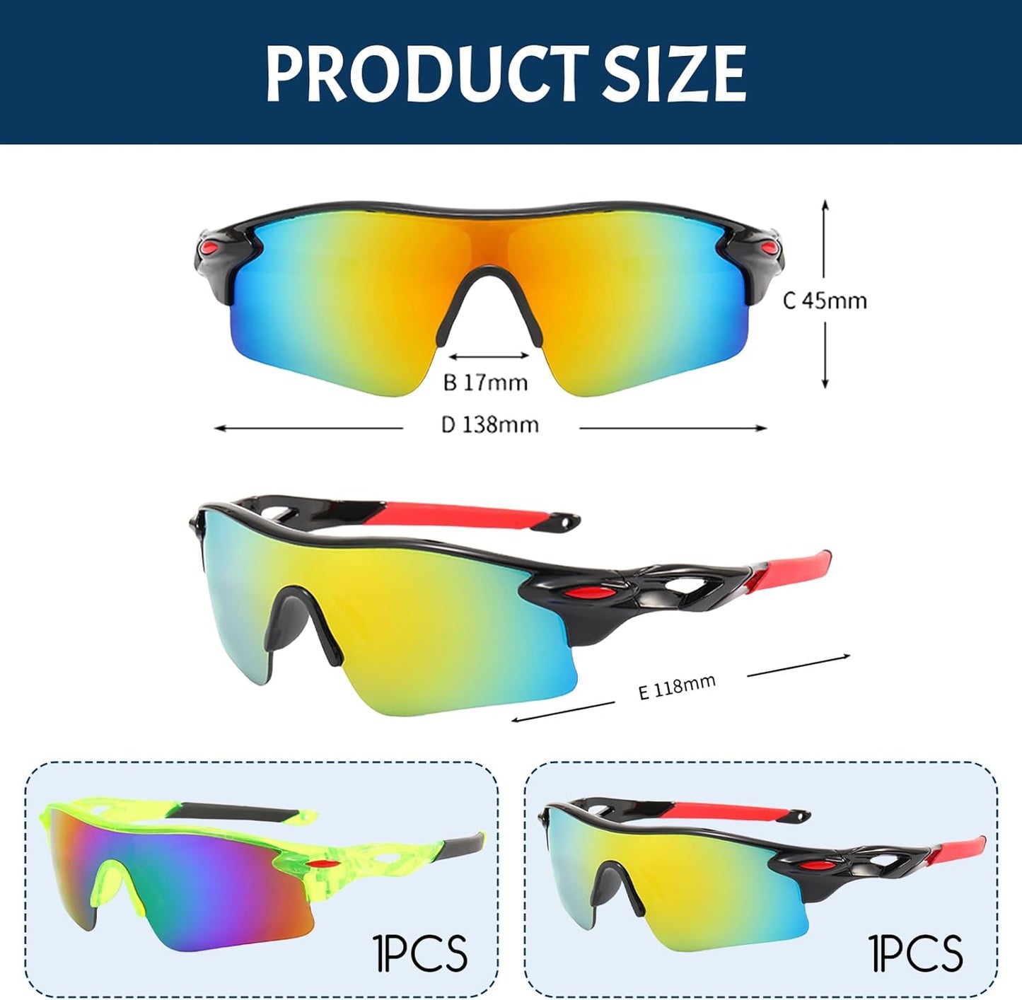 Irikdescia 2 Stück Sport-Sonnenbrille für Kinder, UV400-Sonnenbrille, Sonnenbrille mit Leichtem Rahmen, zum Radfahren, Baseball, Golf, für Jungen und Mädchen (Grün, Schwarz)
