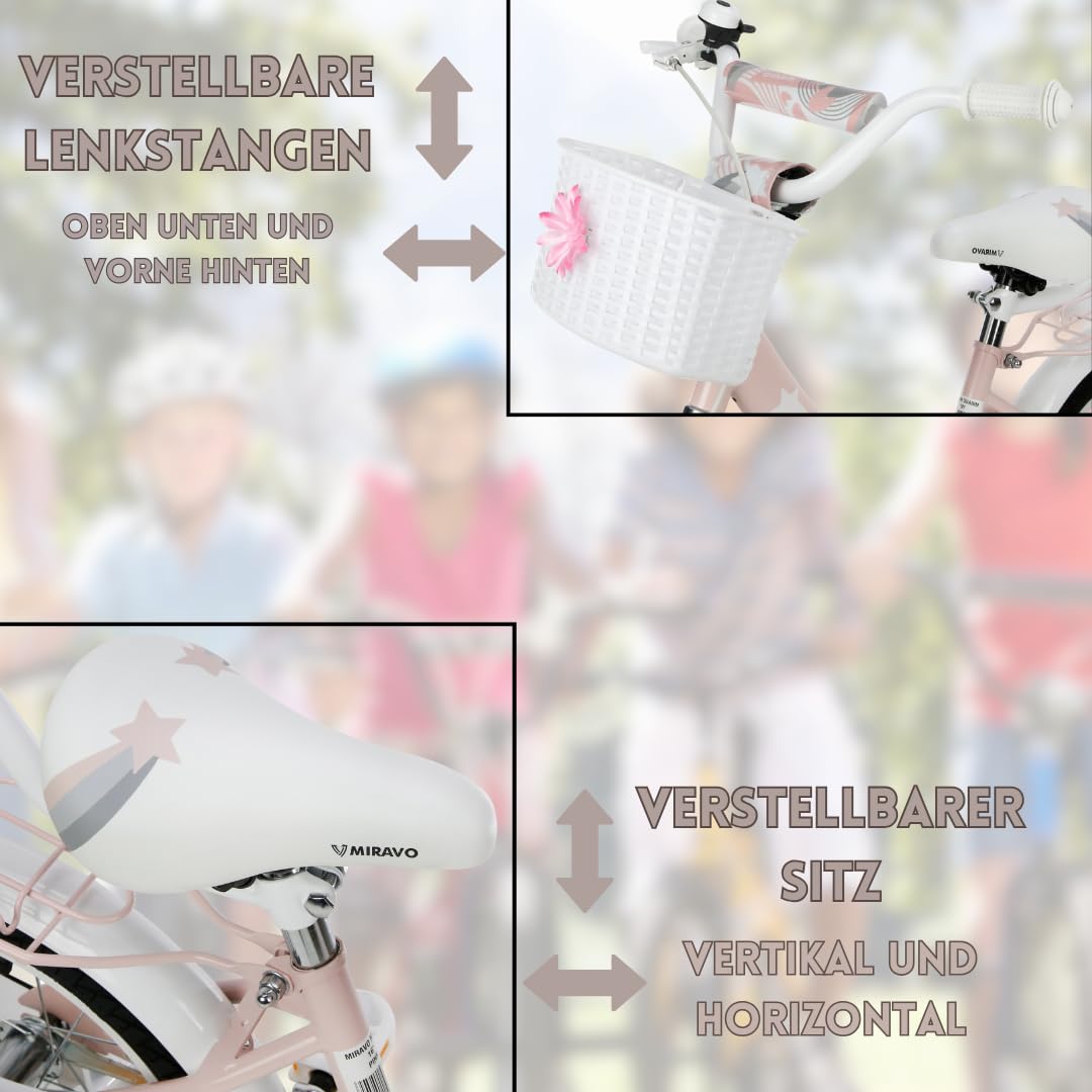 MIRAVO Kinderfahrrad Fahrrad Kinder Ab 2 Bis 8 Jahre Mit Stützrädern Schubstange V-Brake Bremsen Rückstrahl Aufkleber 12 16 20 Zoll Radgröße Korb Für Mädchen Misty - Meloni2