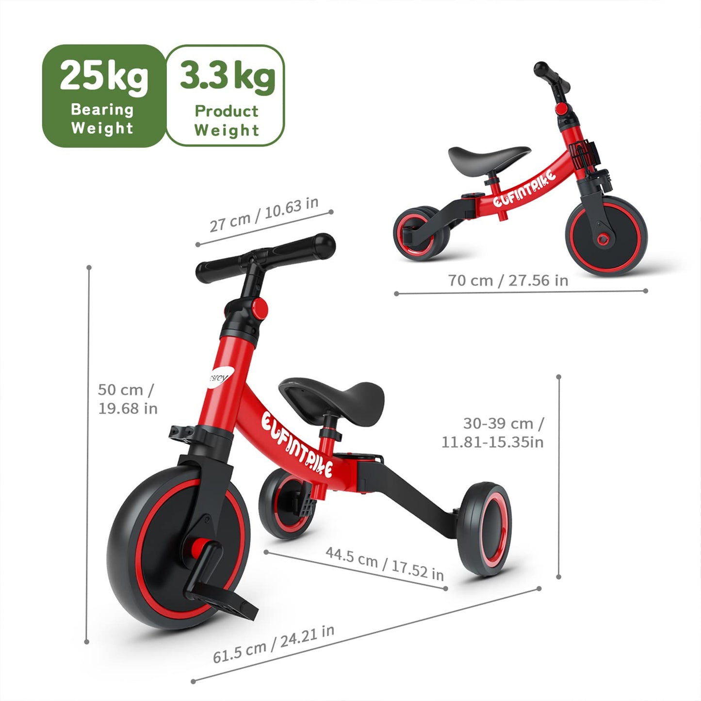 besrey 5 in 1 Laufräder Laufrad Kinderdreirad Dreirad Lauffahrrad Lauflernhilfe für Kinder ab 1 Jahre bis 4 Jahren (Schwarz)