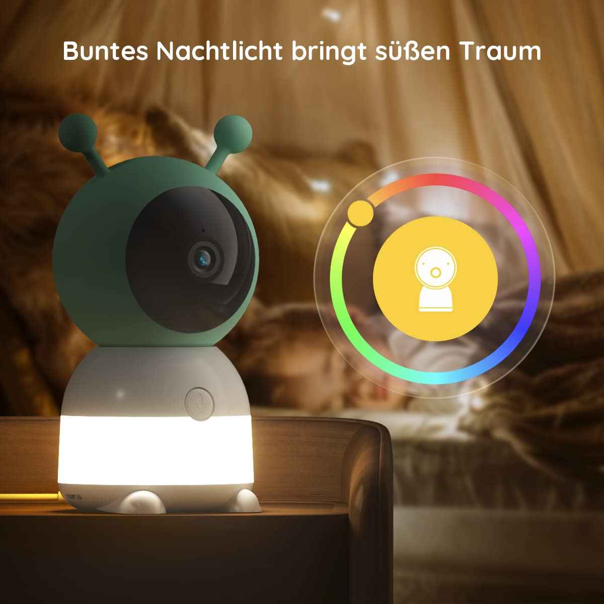 BOIFUN Babyphone mit Kamera 2K, 5-Zoll-Display, 360° PTZ, Nachtlicht | Nachtlicht, IR Nachtsicht, 360° Kamera, Handy, Weinen/Bewegungs/Geräuscherkennung, Bewegungsverfolgung, Temp&Feuchteerfassung