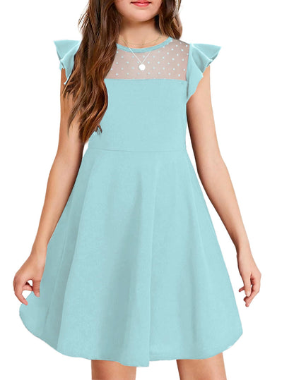 Arshiner Girls Dress Summer Dress Ruffle Short Sleeve Mesh A Line Casual Party Dresses with Pockets Kids Dresses for 6-13 Years 