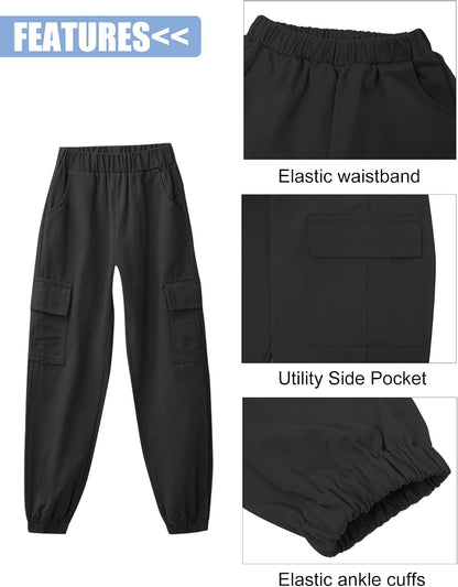 SEAUR Cargo Pants Girls Casual Pants Hip Hop Pants with Elastic Waist Sports Pants Jogging Pants with Pockets Drawstring Training Pants Sport Leisure Streetwear - 100-160cm 