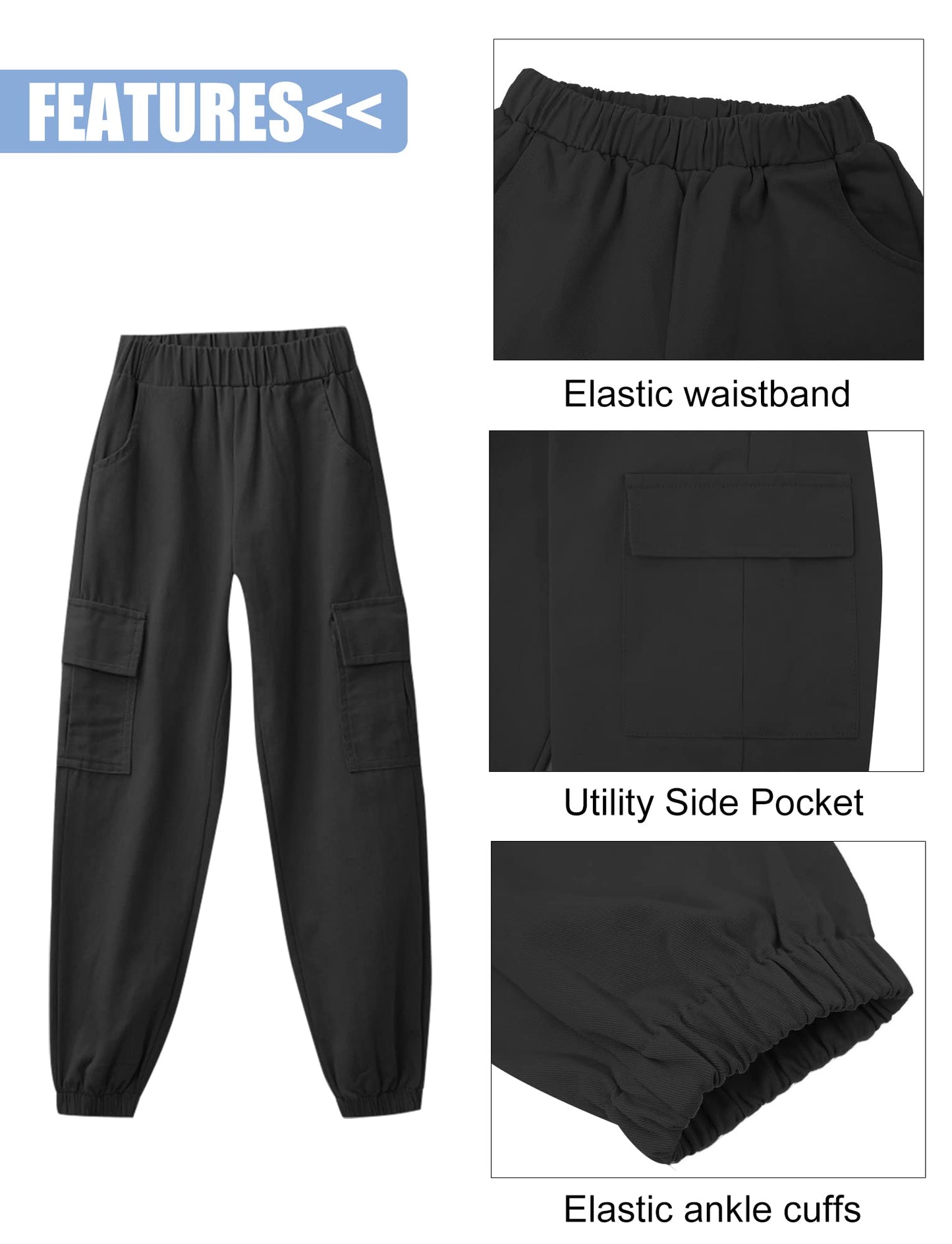 SEAUR Cargo Hose Mädchen Freizeithose Hip Hop Hose mit Gummibung Sporthose Jogginghose mit Taschen Kordelzug Trainingshose Sport Freizeit Streetwear - 100-160cm