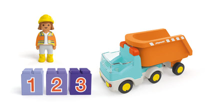 PLAYMOBIL Junior 71685 Dump Truck Sustainable Toy for Children from 1 Year Including Builder and Three Building Blocks