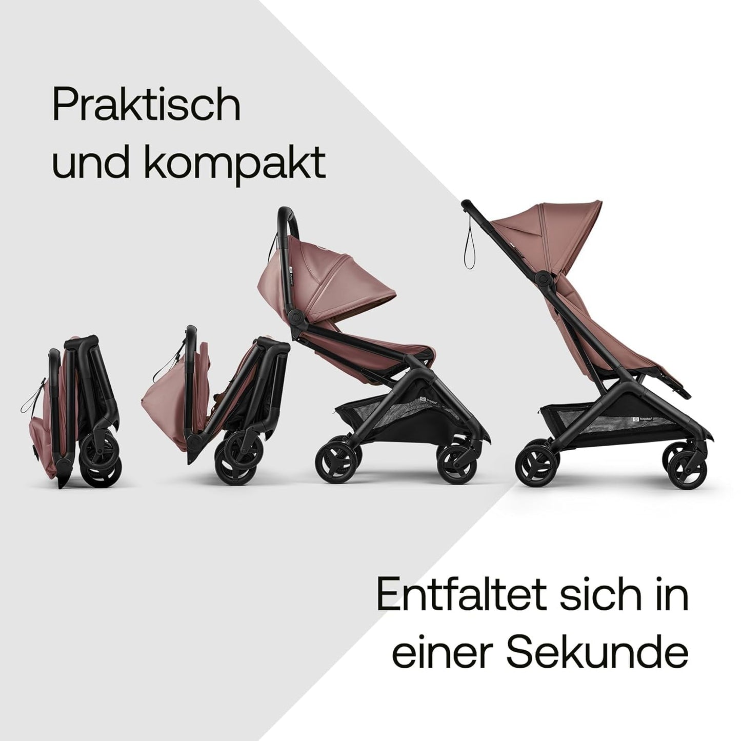 Bugaboo Butterfly 2 Reisebuggy Set – leichter, faltbarer Kinderwagen mit Sicherheitsbügel & Regenabdeckung – Handgepäckgröße, mit Liegefunktion – ab 6 Monaten bis 4 Jahre – Dusty Pink