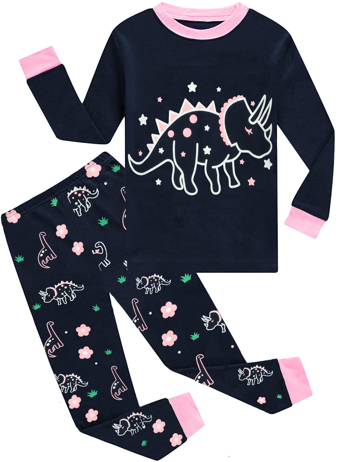 EULLA Children's Pyjamas Girls Long Sleeve Winter Pyjama Set Cotton Mermaid Unicorn Princess Cat Dino Two Piece Sleepwear 92 98 104 110 116 122