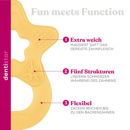Dentistar Beißring 2er-Set – Teether für Babys & Kleinkinder ab 3 Monate – Baby Beißring mit Griff aus weichem Material zur Zahnungshilfe & Massage – Made in Germany – Pink & Lila
