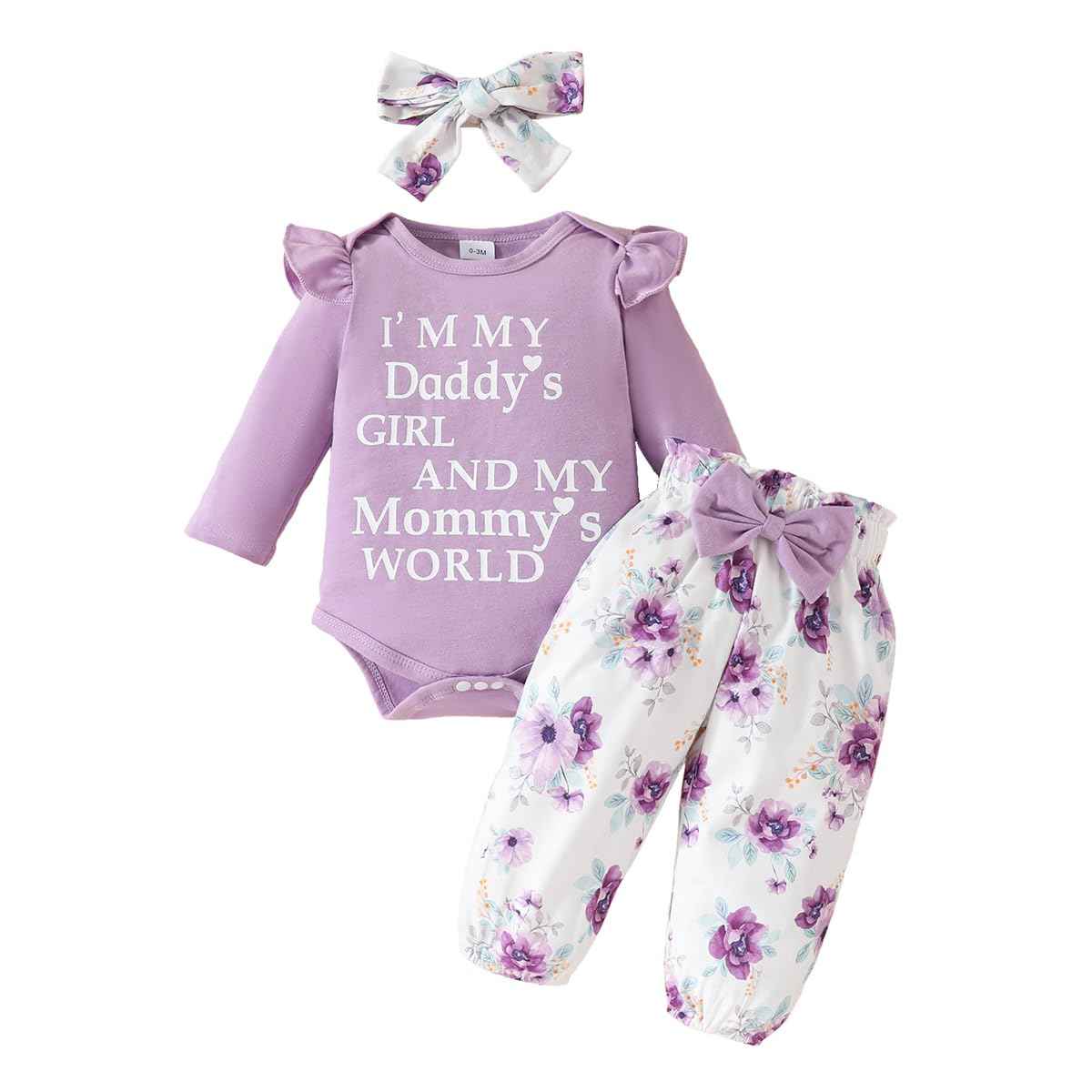 UUAISSO Neugeborenes Baby Mädchen Kleidung Papas Mädchen Langarm Tops Blumenhosen Sets Stirnband Säuglingsmädchen Herbst Outfits