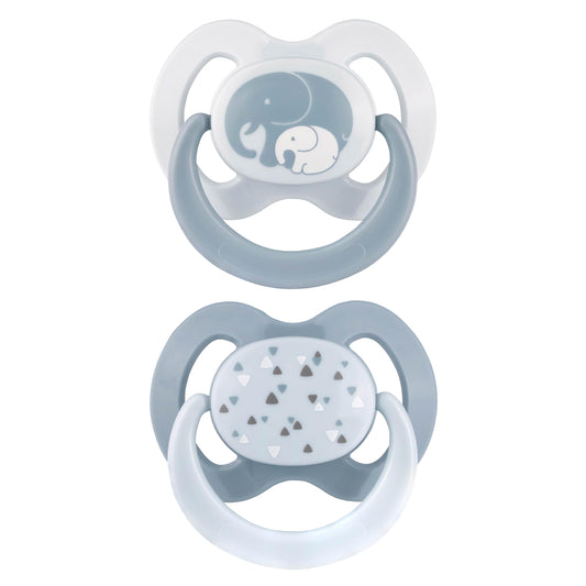 babynova Silikon Schnuller 2er-Set mit Sterilisationsbox - Schnuller Größe 1, 0-6 Monate - kiefergerechter Nuckel – BPA-frei – Made in Germany - Elefanten