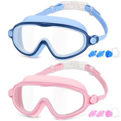 COOLOO Schwimmbrille Kinder, 2 Stück Taucherbrille Kinder 4-14 Jahre Anti-Beschlag, UV-Schutz, KEIN Auslaufen verstellbare Silikon-Schwimmbrille für Kinder, Mädchen, Jungen