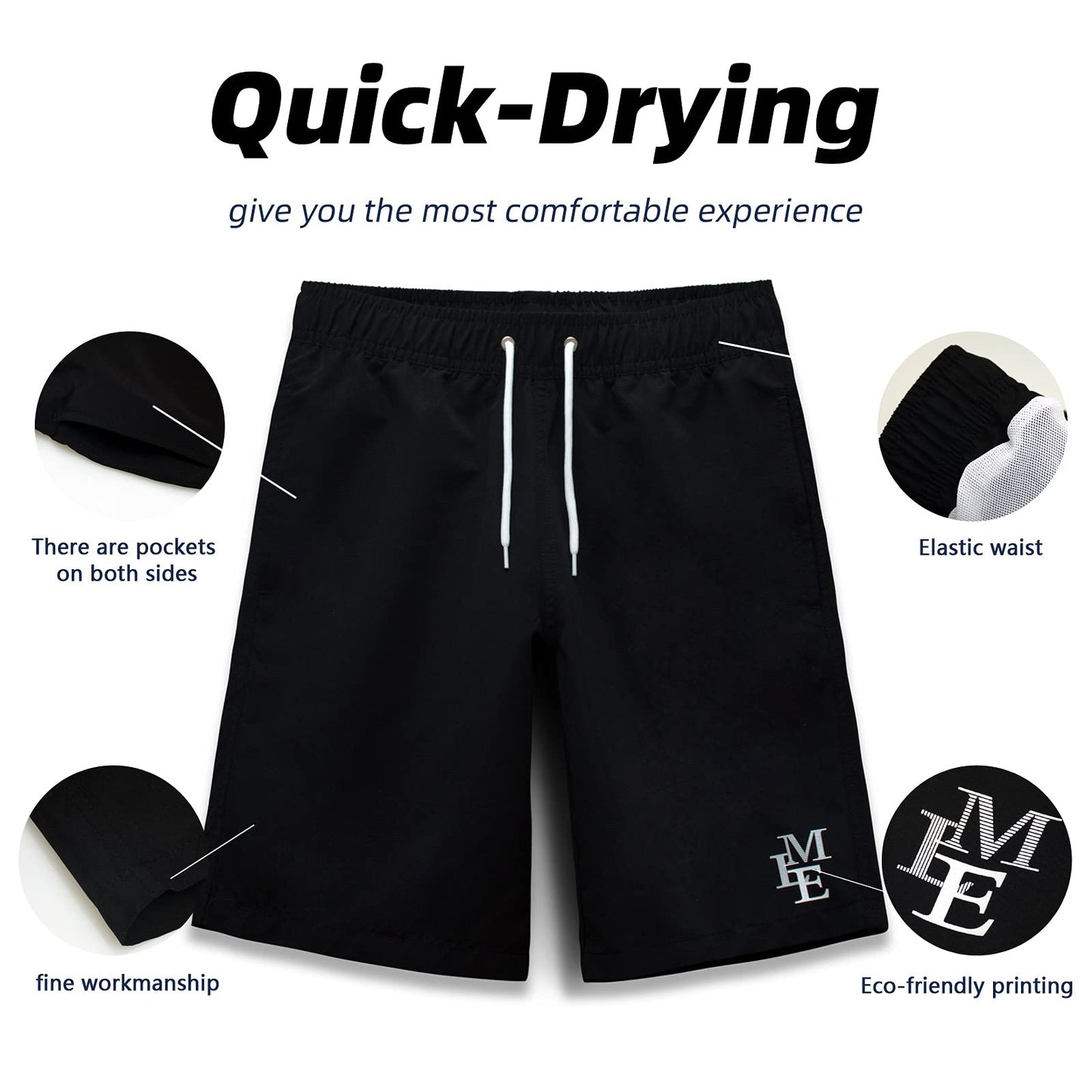 MEILONGER Badehose Jungen Badeshorts Schnelltrocknend Boardshorts mit Netzfutter Taschen und Verstellbarem Tunnelzug