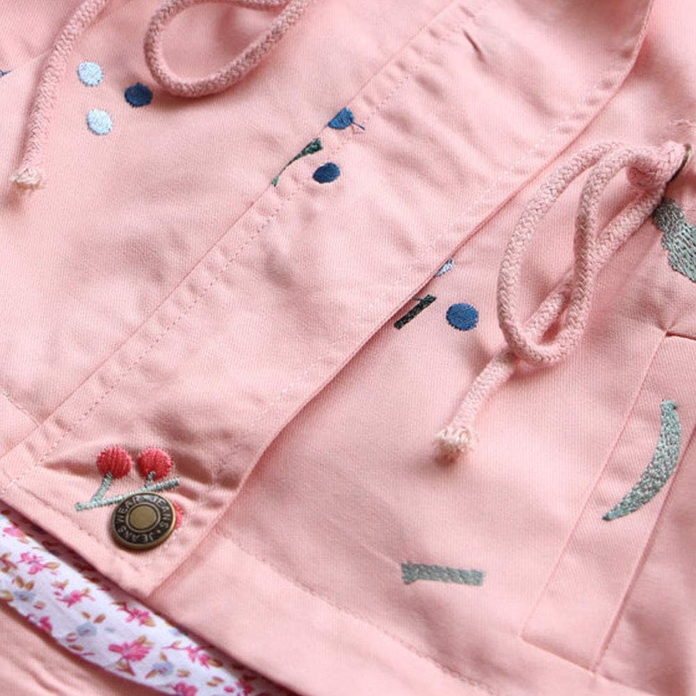 SXSHUN Girls' Windbreaker Jacket with Hood and Floral Embroidery, Hooded Trench Coat