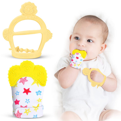 Vicloon Baby Beißhandschuhe mit Beißring Spielzeug, Weicher Beissring Baby,BPA Frei,Beruhigen Sie wundes Zahnfleisch,Handschuhe Beißring Spielzeug für 0-6 Monate Baby-Blau