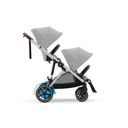 CYBEX Gold Kinderwagen e-GAZELLE S, Ab Geburt bis ca. 4 Jahre, Max. 22 kg (Single-Modus) / 2x 22 kg (Duo-Modus), All-in-1-System mit E-Antrieb und 20+ Konfigurationen, Stone Grey