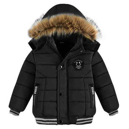 linboo Boys' Winter Jacket, Outdoor Coat, Parka with Fur Hood, Quilted Jacket, Cotton, Children's Jacket, Warm Winter Coat, Lined Winter Hooded Jacket