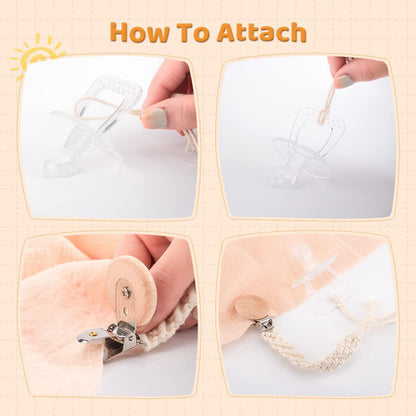 IOSPKKIO® 3 Stück Schnullerclip für Jungen und Mädchen, Schnullerhalter, mit Holzklammern, Handgefertigt, Geflochtene Baumwolle, Babyparty, Geburtstagsgeschenk(Beige)
