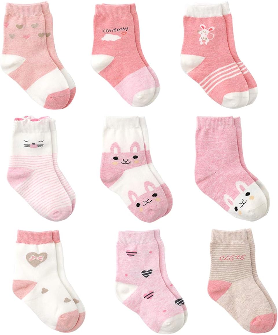 Rosa Baumwolle Baby Mädchen Socken,9 Paar Süß. Kleinkind Mä dchen Socken mit Griffen