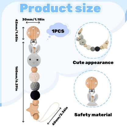 Weploda Baby Schnullerkette Clip, Schnullerkette, Schnullerkette Holz, Geflochtene Schnullerkette, Niedliche Cartoon Schnullerkette, Schnullerkette Mit Hasenmuster, Für Baby, Hält Schnuller Sauber