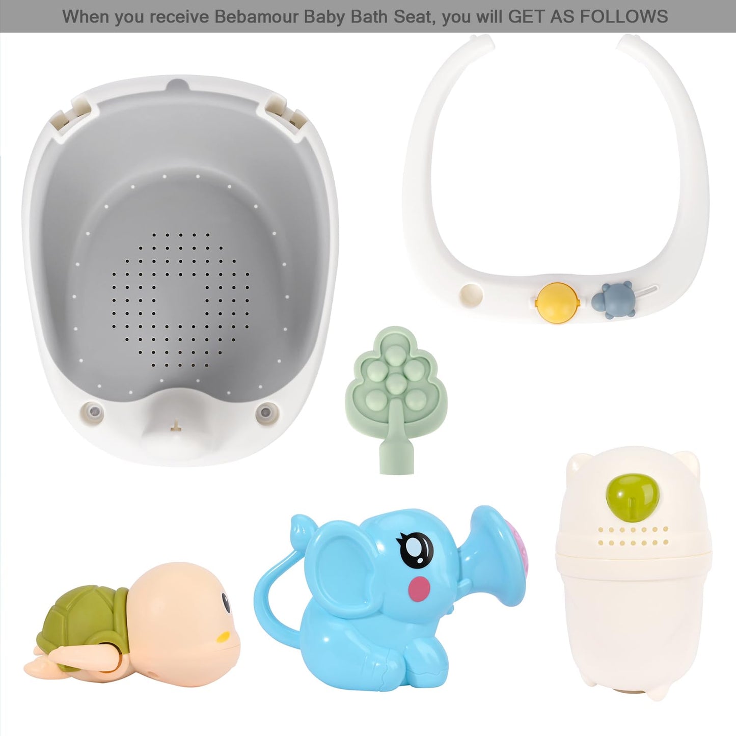 Bebamour Baby Bath Seat 6 Months + Child Bathtub Non-Slip Bath Chair, Water Jug