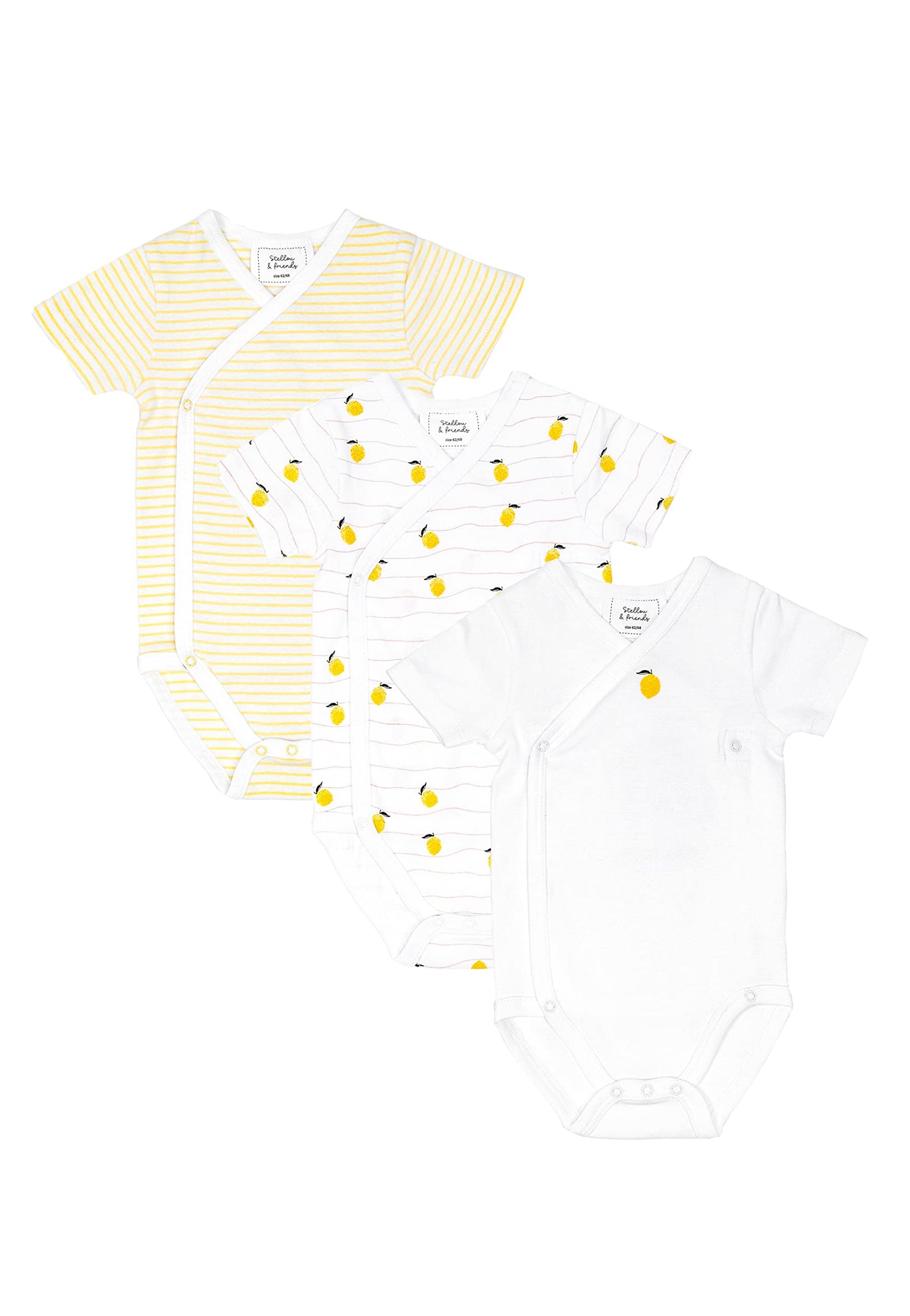 Stellou & friends Baby Body, 100% Bio-Baumwoll Wickelbody 3er MultiSet, kuschelweiche und hochwertige Kinder Kleidung für Jungs und Mädchen, Langarm & Kurzarm-body, OEKO-TEX 100 Zertifiziert