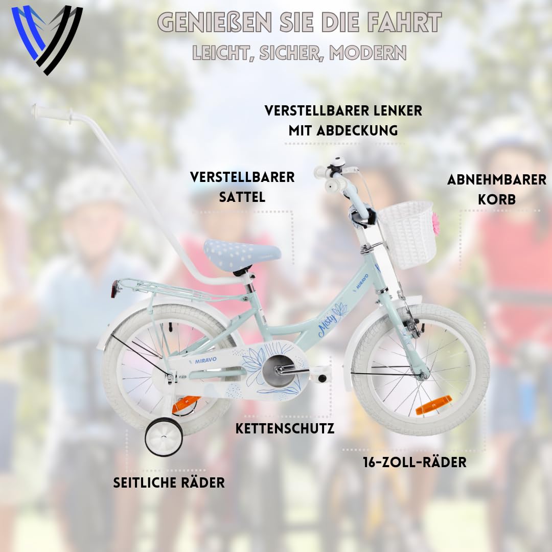 MIRAVO Kinderfahrrad Fahrrad Kinder Ab 2 Bis 8 Jahre Mit Stützrädern Schubstange V-Brake Bremsen Rückstrahl Aufkleber 12 16 20 Zoll Radgröße Korb Für Mädchen Misty - Meloni2