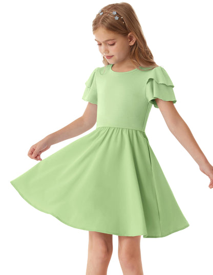 GRACE KARIN Girls Summer Dress Ruffle Short Sleeve Casual A-Line Princess Dress with Pockets Wedding Flower Girl Dresses 