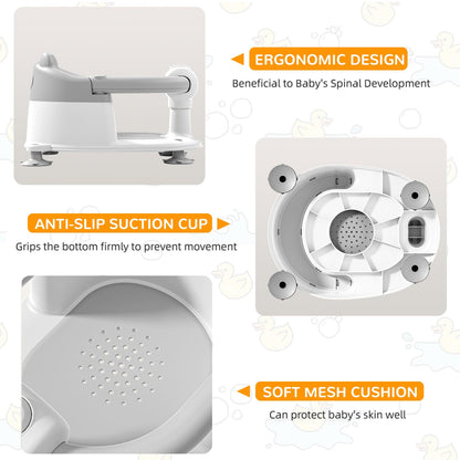 Baby Bath Seat from 6 Months, Bear Non-Slip Bath Seat Baby with 4 Suction Cups and Cushions for Toddlers and Newborns, Safe Portable Bath Chair for Shower or Bathtub, Pink